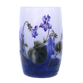 Vase Signed Daum Nancy French Cameo And Enamel Art Glass