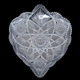 Tray, Heart Shape, American Brilliant Cut Glass, Pattern #100 By Elmira