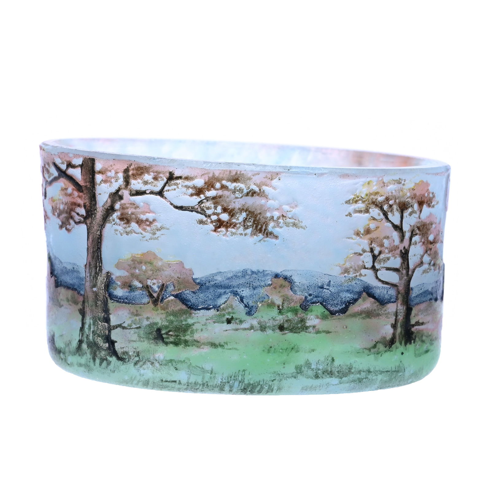 Oval Salt Dip Signed Daum Nancy French Cameo And Enamel Art Glass (1 of 3)