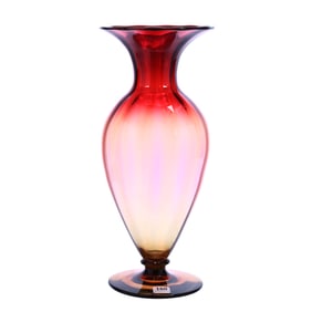 Pedestal Vase Signed "Libbey Amberina" Art Glass
