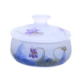 Miniature Pill Box Signed Daum Nancy French Cameo And Enamel Art Glass