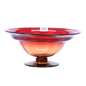Pedestal Bowl Signed "Libbey Amberina" Art Glass