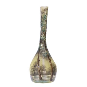 Miniature Vase Signed Daum Nancy French Cameo And Enamel Art Glass