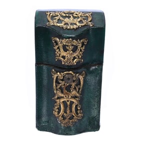 Victorian Lady's Necessary Case/Shagreen Etui With Gold Filigree And Contents