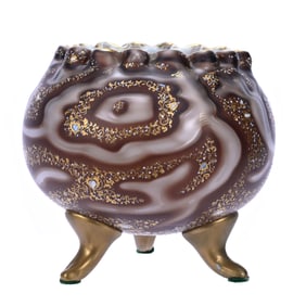 Rose Bowl, Three Feet, Loetz Victoria Art Glass, Circa 1887