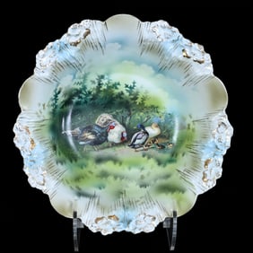 Bowl Marked R. S. Prussia Icicle Mold, Turkey And Duck Runner Scenic Decor