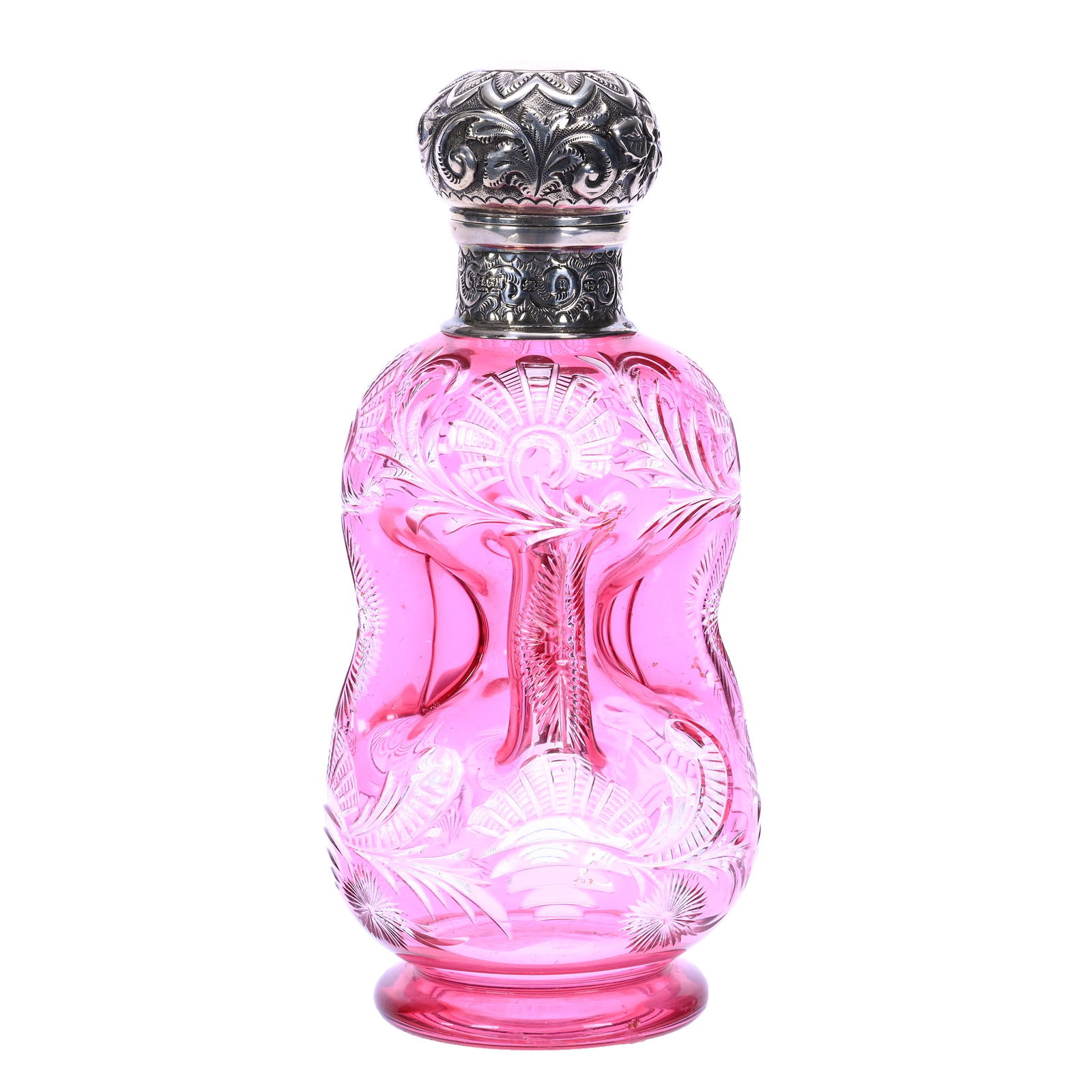 Perfume Bottle, Kluk-Kluk (Glug Glug) Design, BPCG, Stevens & Williams Cranberry Cut To Clear (1 of 4)