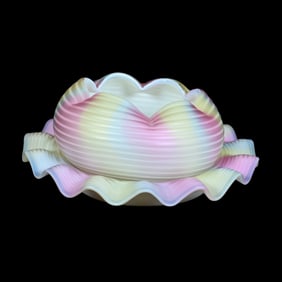 Finger Bowl And Underplate, Beautiful Rainbow Satin Mother Of Pearl Swirl Art Glass