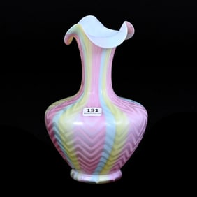 Vase, Rainbow Satin Herringbone Mother Of Pearl Art Glass
