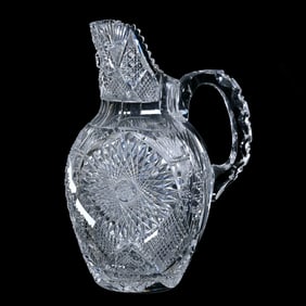 Notched Water Jug, American Brilliant Cut Glass, Puritana Pattern Designed By W. C. Anderson