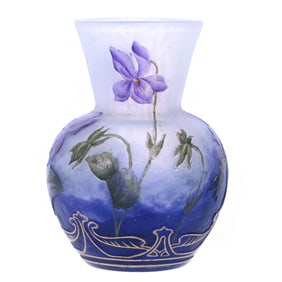 Vase Signed Daum Nancy French Cameo And Enamel Art Glass