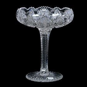 Compote, American Brilliant Cut Glass, Expanding Star Pattern