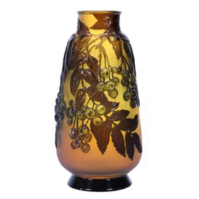 Vase Signed Galle French Cameo Souffle Relief Art Glass