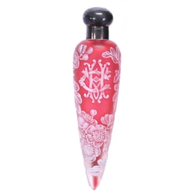 Laydown Perfume Bottle, English Cameo Art Glass