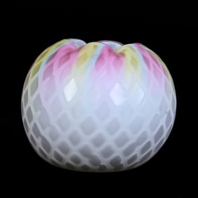 Rose Bowl, Rainbow Satin Diamond Quilted Mother Of Pearl Art Glass