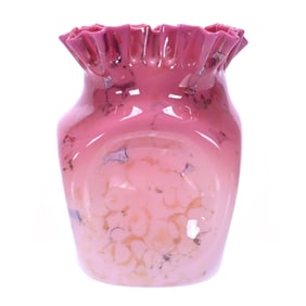 Square Vase, Pink Agata Art Glass By New England Glass