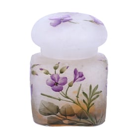 Square Covered Jar Signed Daum Nancy French Cameo And Enamel Art Glass
