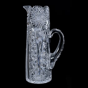 Champagne Pitcher, American Brilliant Cut Glass, Chrysanthemum Pattern By Hawkes