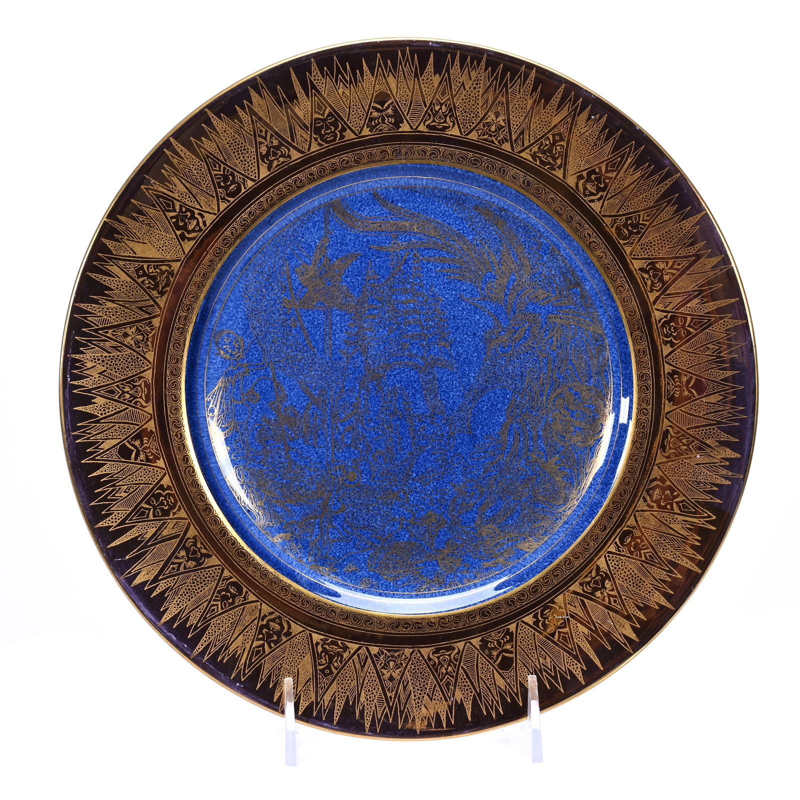 Plate Marked Wedgwood Fairyland Lustre #W610, White Pagoda Centre Pattern On Cobalt Blue (1 of 5)