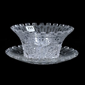 Mayonnaise Bowl/Underplate, American Brilliant Cut Glass, Alhambra Pattern By Meriden