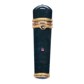 Victorian Lady's Necessary Heliotrope Case/Pique Etui, Contents With 14kt And 18kt Gold Trim