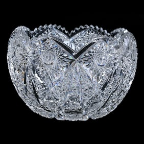 Punch Bowl, Globe Shape, American Brilliant Cut Glass, Signed Hawkes Kensington Pattern