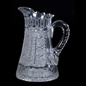 Water Pitcher, American Brilliant Cut Glass, Alhambra Pattern By Meriden