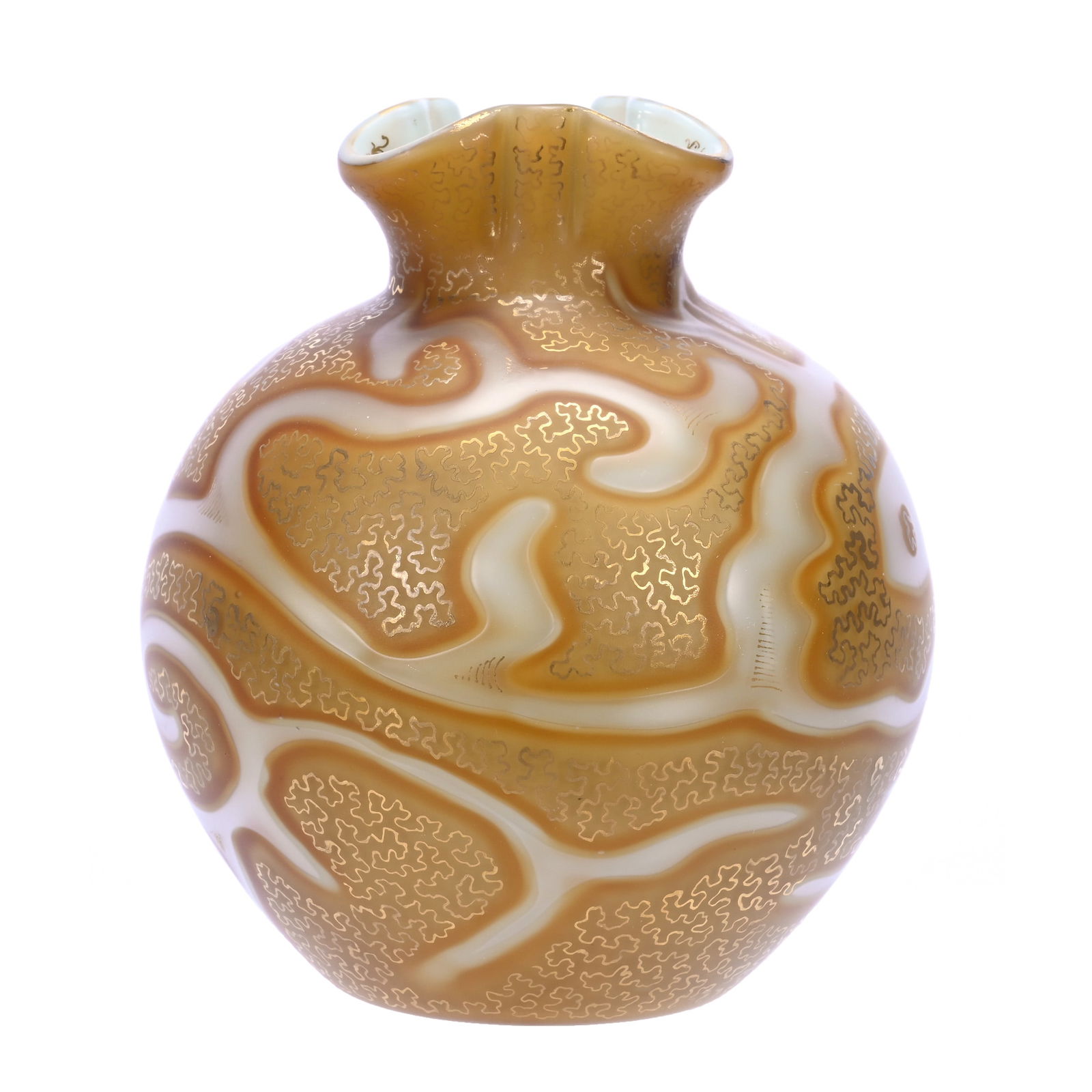 Vase, Octopus Pattern By Loetz Art Glass: Vase, Octopus Pattern By Loetz Art Glass, 5.5" x 4.75", Rare Yellow Color, Maurine and The Late Al Edmond Collection, IA.
