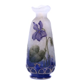 Vase Signed Daum Nancy French Cameo And Enamel Art Glass