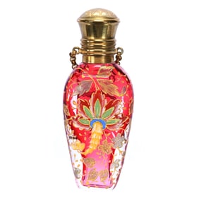 Perfume Bottle, Cased Cranberry Art Glass Attributed To Moser