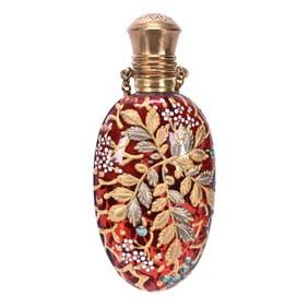Perfume Bottle, Dark Cranberry Art Glass Attributed To Moser
