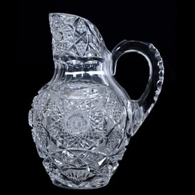 Water Jug, Notched Straight Lipped, American Brilliant Cut Glass, Libbey Shape #268