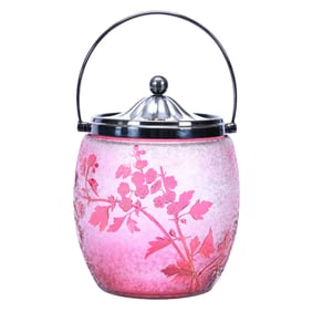 Biscuit Jar, Unmarked French Cameo Art Glass Attributed To Baccarat