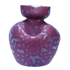 Vase, Purple/Blue Satin Random Pattern Mother Of Pearl Art Glass