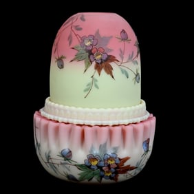 Fairy Lamp, Four Piece, Decorated Burmese Art Glass By Webb