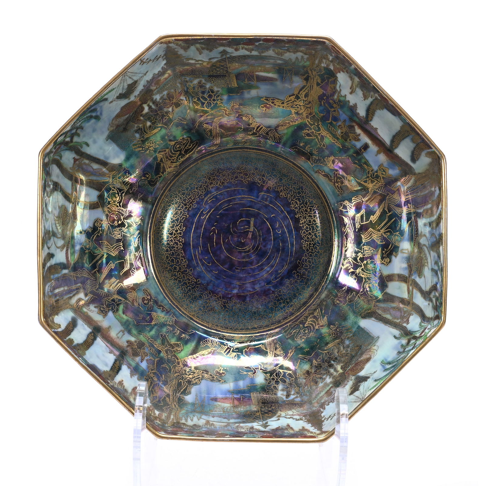 Bowl, Octagonal, Marked Wedgwood Fairyland Lustre #Z5125, Castle On A Road Exterior (1 of 7)