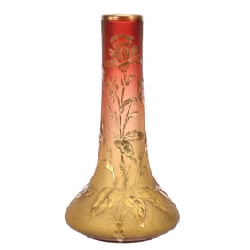 Vase, Signed Vallerysthal French Cameo Art Glass, Amberina Ground With Acid Cut Floral Design