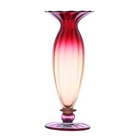 Pedestal Vase Signed Libbey, Amberina Art Glass