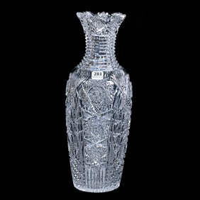 Vase, American Brilliant Cut Glass, Othello Pattern By Clark, Beautiful Example