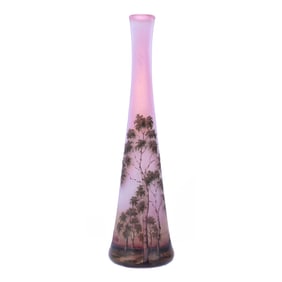Tapered Vase, Signed Daum Nancy French Cameo And Enamel Art Glass