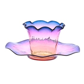 Handleless Cup And Saucer, Rare Alexandrite Art Glass By Webb