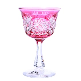 Wine Stem, American Brilliant Cut Glass, Cranberry Cut To Clear