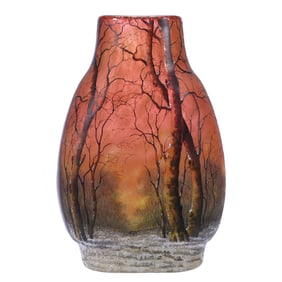 Oval Vase Signed Daum Nancy French Cameo And Enamel Art Glass