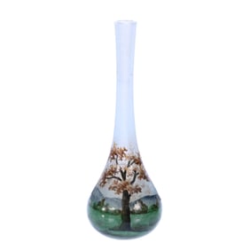 Miniature Vase Signed Daum Nancy French Cameo And Enamel Art Glass