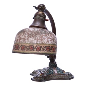 Desk Lamp, Marked Bellova, Acid Cut Reverse Painted Shade With Electrified Single Bulb Base