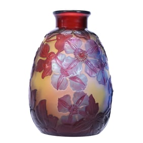 Vase, Signed Galle French Cameo Souffle Relief Art Glass