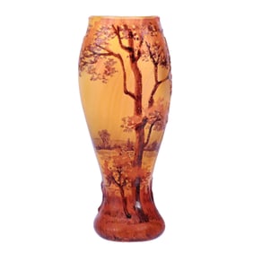 Miniature Vase, Signed Daum Nancy French Cameo And Enamel Art Glass