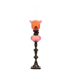 Peg Lamp, Orange Opalescent Stripe Font And Matching Shade