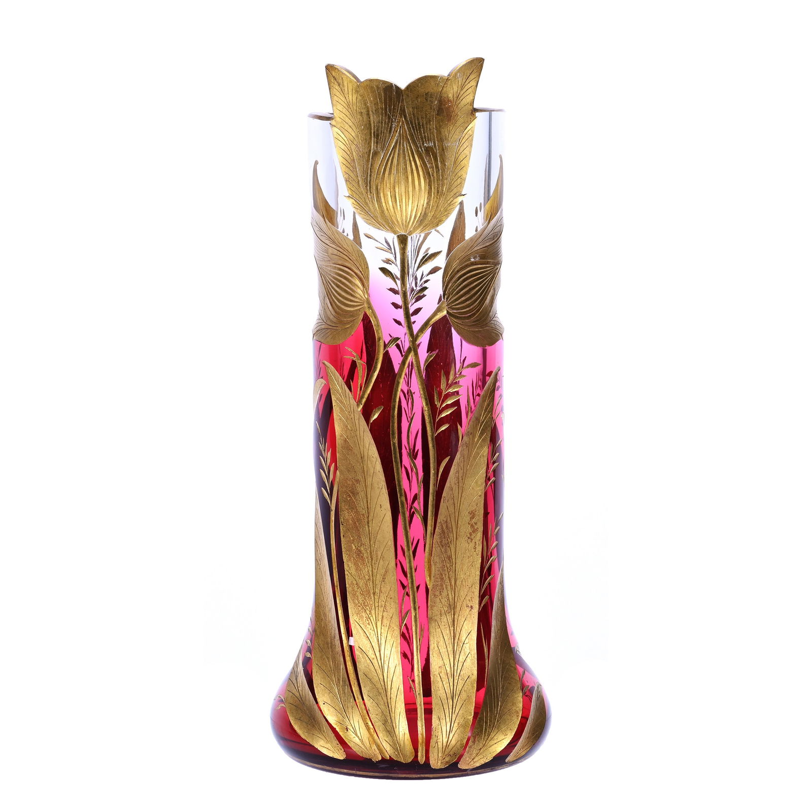 Vase, Unmarked Moser Clear Shading To Deep Cranberry Art Glass (1 of 3)