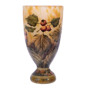 Pedestal Vase, Signed Daum Nancy French Cameo And Enamel Art Glass